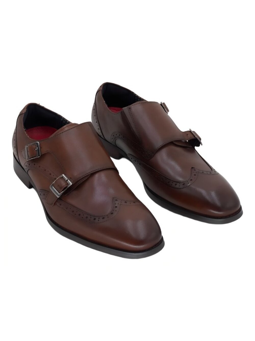 Stacy Adams Men's Karson Wingtip Double-Monk Strap Cognac Size 9M